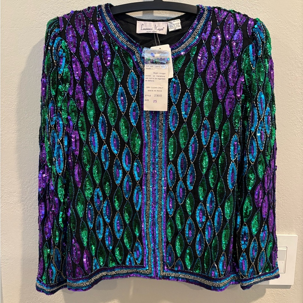 Vintage Laurence Kazar 100% silk beaded & sequined jacket size petite small New